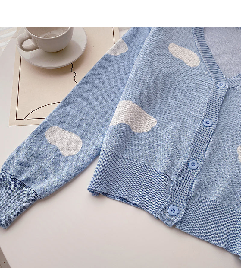 Design contrast color long sleeve knitted cardigan HZ1023