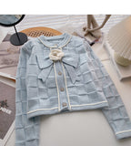 Xiaoxiang style pattern short sweater coat bow flower long sleeve top HZ1023