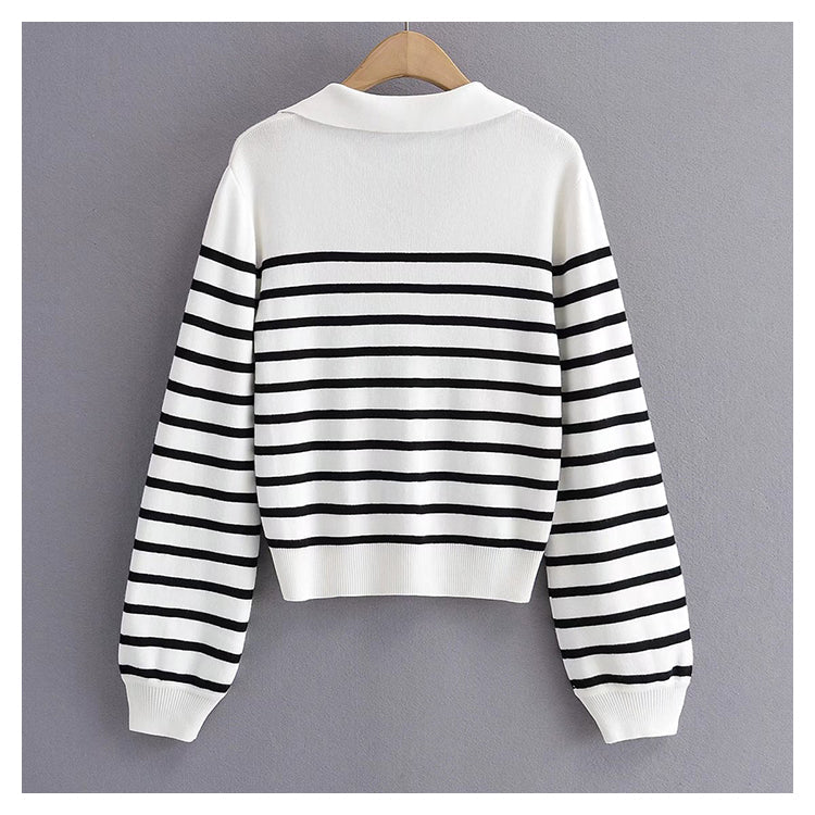Minority retro lazy black and white striped sweater knitwear female HZ1023