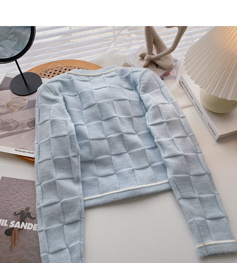 Xiaoxiang style pattern short sweater coat bow flower long sleeve top HZ1023