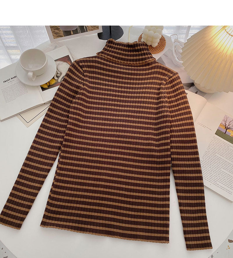 High neck stripe bottomed long sleeve top popular sweater HZ1023