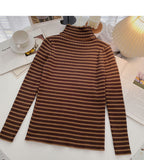 High neck stripe bottomed long sleeve top popular sweater HZ1023