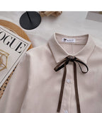 Collegiate lace up Lapel shirt casual long sleeve top HZ1023