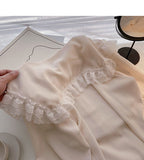 Korean girls' sense of foreign style lace doll neck top HZ1023