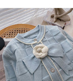 Xiaoxiang style pattern short sweater coat bow flower long sleeve top HZ1023