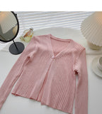 Candy V-neck one button cardigan versatile long sleeve short top HZ1023