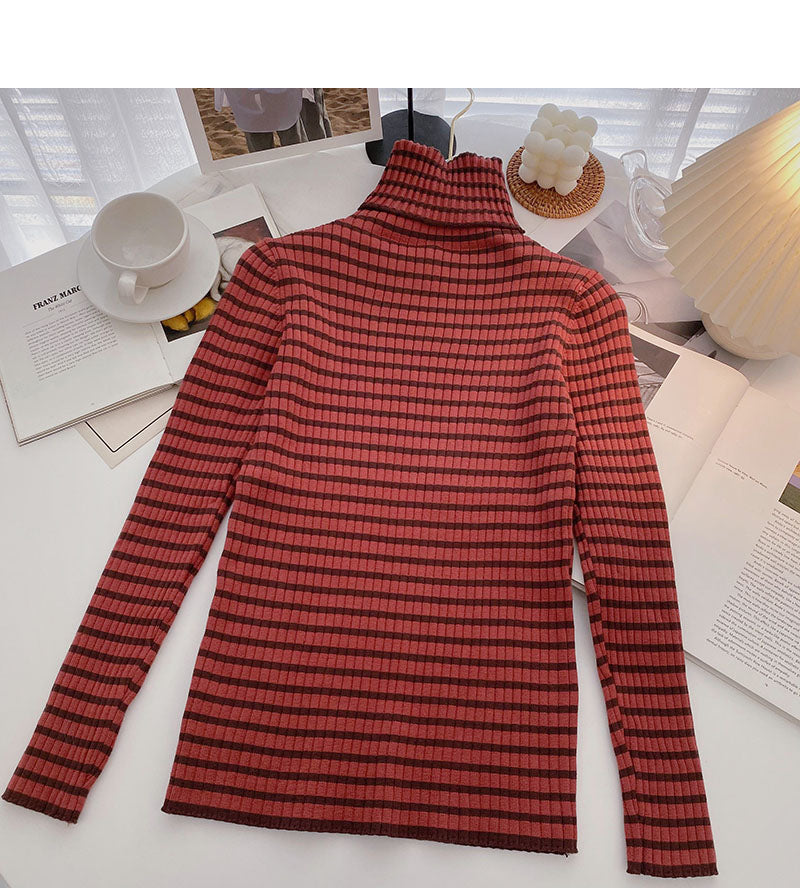 High neck stripe bottomed long sleeve top popular sweater HZ1023