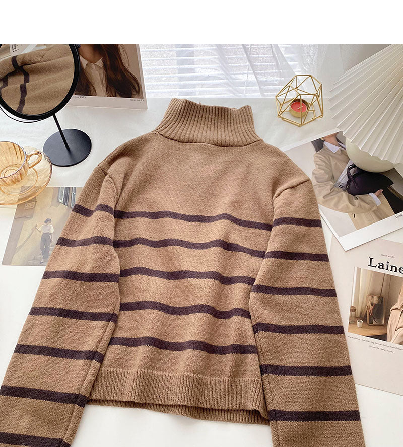 Lapel Half Zip stripe contrast panel long sleeve top HZ1023