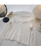 Candy V-neck one button cardigan versatile long sleeve short top HZ1023