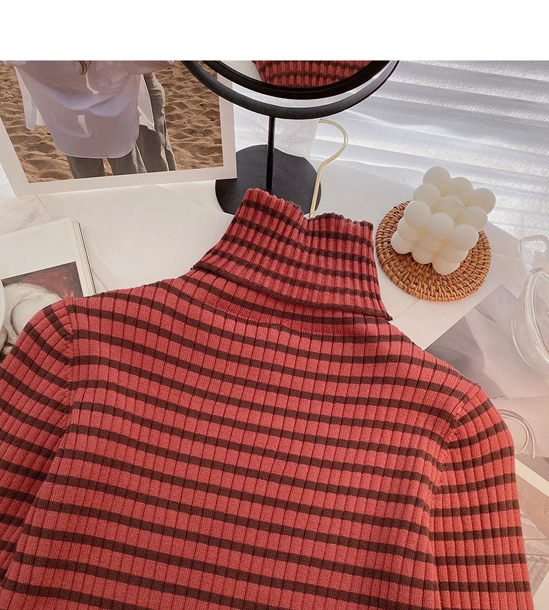 High neck stripe bottomed long sleeve top popular sweater HZ1023