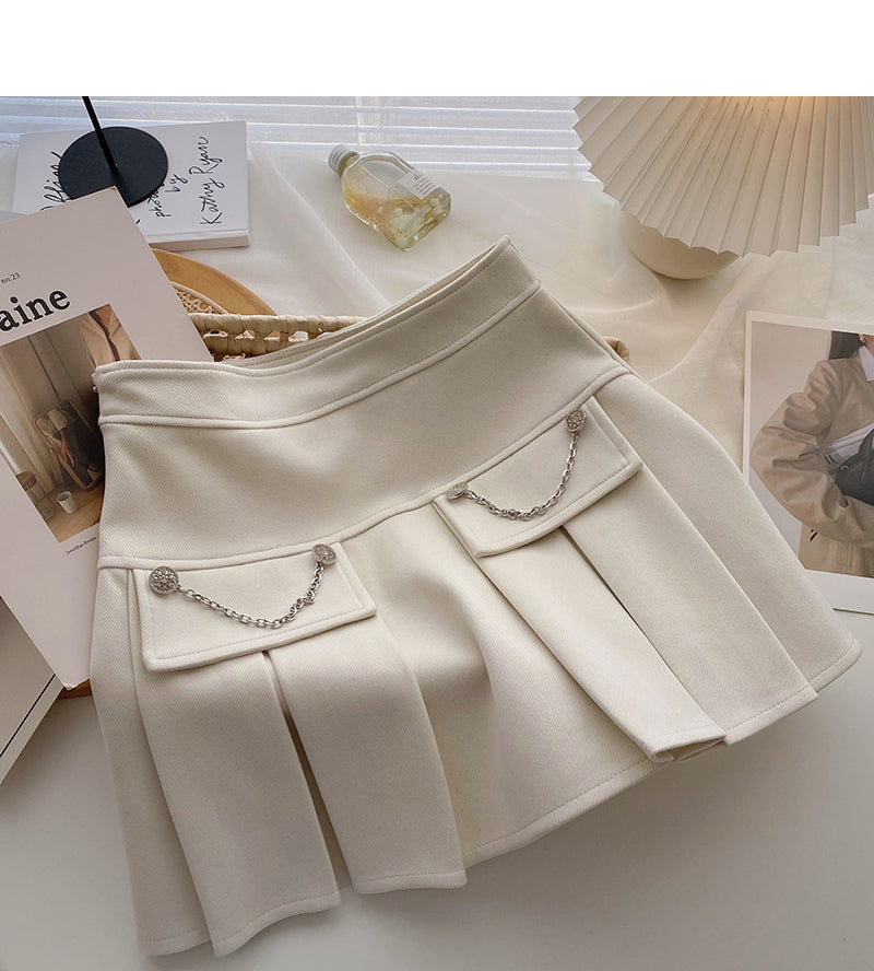 Pleated half length skirt age personalized chain high waist A-line skirt HZ1023