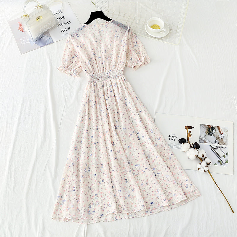 French Vintage chiffon dress with ruffle HZ1023