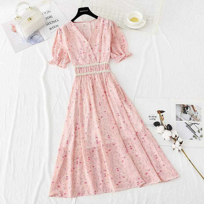 French Vintage chiffon dress with ruffle HZ1023