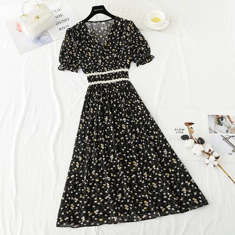 French Vintage chiffon dress with ruffle HZ1023