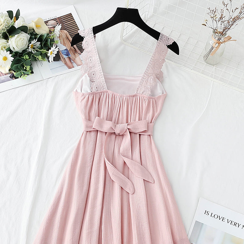 Cotton linen dress French retro gentle suspender dress HZ1023