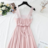 Cotton linen dress French retro gentle suspender dress HZ1023