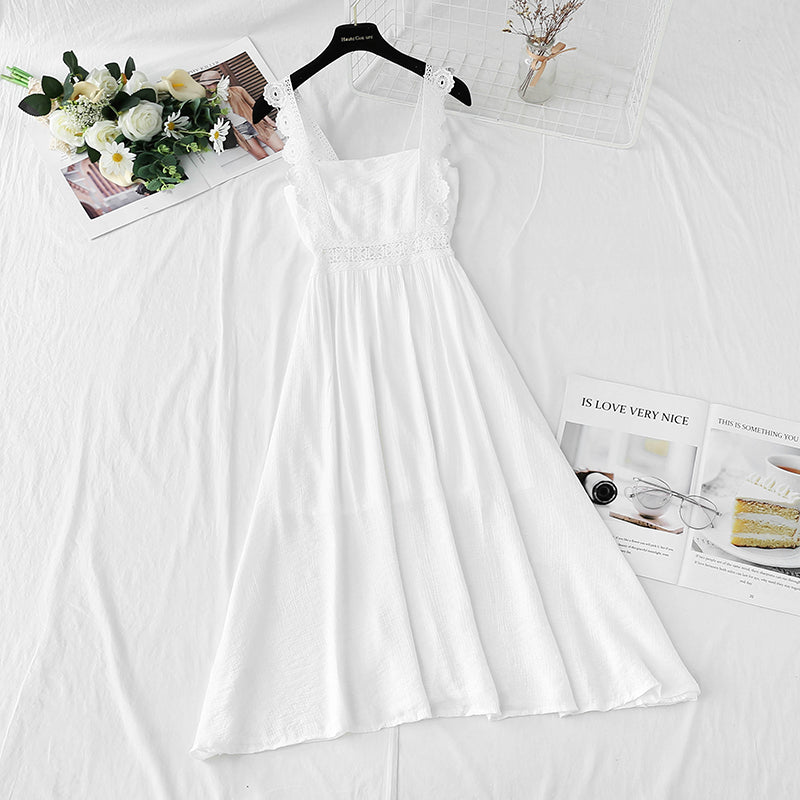 Cotton linen dress French retro gentle suspender dress HZ1023