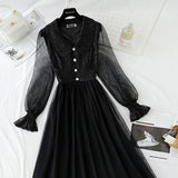 Sequin lace dress doll neck French gauze Fairy Dress HZ1023