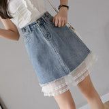 New, high-waisted denim patchwork A-line skirt, casual skirt HZ1023