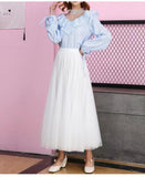 Big swing bouffant ankle-length skirt, high waist slim fairy skirt, net gauze skirt A-line skirt HZ1023