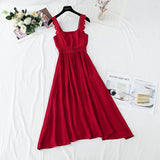 Cotton linen dress French retro gentle suspender dress HZ1023