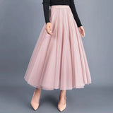 Big swing bouffant ankle-length skirt, high waist slim fairy skirt, net gauze skirt A-line skirt HZ1023