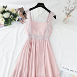Cotton linen dress French retro gentle suspender dress HZ1023