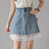 New, high-waisted denim patchwork A-line skirt, casual skirt HZ1023