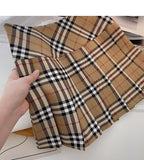 Khaki pleated skirt women's high waist A-line plaid skirt HZ1023