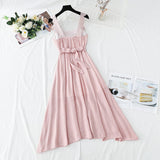 Cotton linen dress French retro gentle suspender dress HZ1023