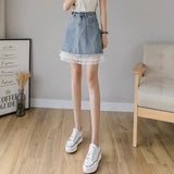 New, high-waisted denim patchwork A-line skirt, casual skirt HZ1023