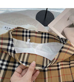 Khaki pleated skirt women's high waist A-line plaid skirt HZ1023