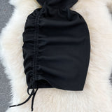Spice Girl round neck chest hollowed out elastic tight drawstring short Hip Wrap Dress HZ1023