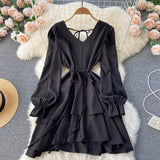 Simple V Neck Long Sleeve Dress Fashion Dress HZ1023