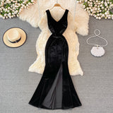 Sexy V Neck Velvet Long Dress Fashion Dress HZ1023