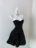 Black Shiny Fashion Short Mini Sequin Homecoming Dress Birthday Party Dress HZ1023