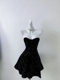 Black Shiny Fashion Short Mini Sequin Homecoming Dress Birthday Party Dress HZ1023