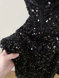 Black Shiny Fashion Short Mini Sequin Homecoming Dress Birthday Party Dress HZ1023