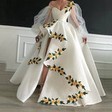 White yellow three-dimensional flower heart-shaped neckline long ball gown evening dress wedding dress HZ1023