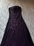 Purple Gorgeous Exquisite Embroidered Applique Beading Strapless Long Elegant Tulle Ball Gown Evening Dress HZ1023