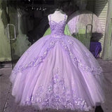 Pink/purple/green sweet lace applique long tulle quinceanera dress Ball gown evening dress HZ1023