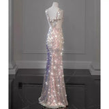 pink gorgeous sparkling pretty mermaid ball gown with detachable bow long elegant sequin formal prom dress eveng Dress Party Dress HZ1023