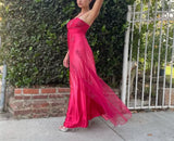 Red Fashion Elegant Exquisite Embroidery Beading Spaghetti Strap Long Tulle prom dress Evening Gown Party Dress HZ1023