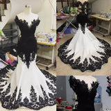 Black gorgeous exquisite lace V-neck backless long floor-length trailing satin sexy elegant ball gown evening dress wedding dress HZ1023