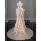 pink gorgeous sparkling pretty mermaid ball gown with detachable bow long elegant sequin formal prom dress eveng Dress Party Dress HZ1023