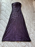 Purple Gorgeous Exquisite Embroidered Applique Beading Strapless Long Elegant Tulle Ball Gown Evening Dress HZ1023