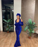 Red Shiny Pretty V Neck Long Bodycon Sexy Sequined Prom Dress Formal Evening Gown Party Dress HZ1023