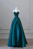 Blue Pretty Fashion Pleated A-line Off-shoulder Long Satin Princess Ball Gown Evening Dress Party Dress HZ1023