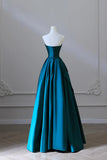 Blue Pretty Fashion Pleated A-line Off-shoulder Long Satin Princess Ball Gown Evening Dress Party Dress HZ1023